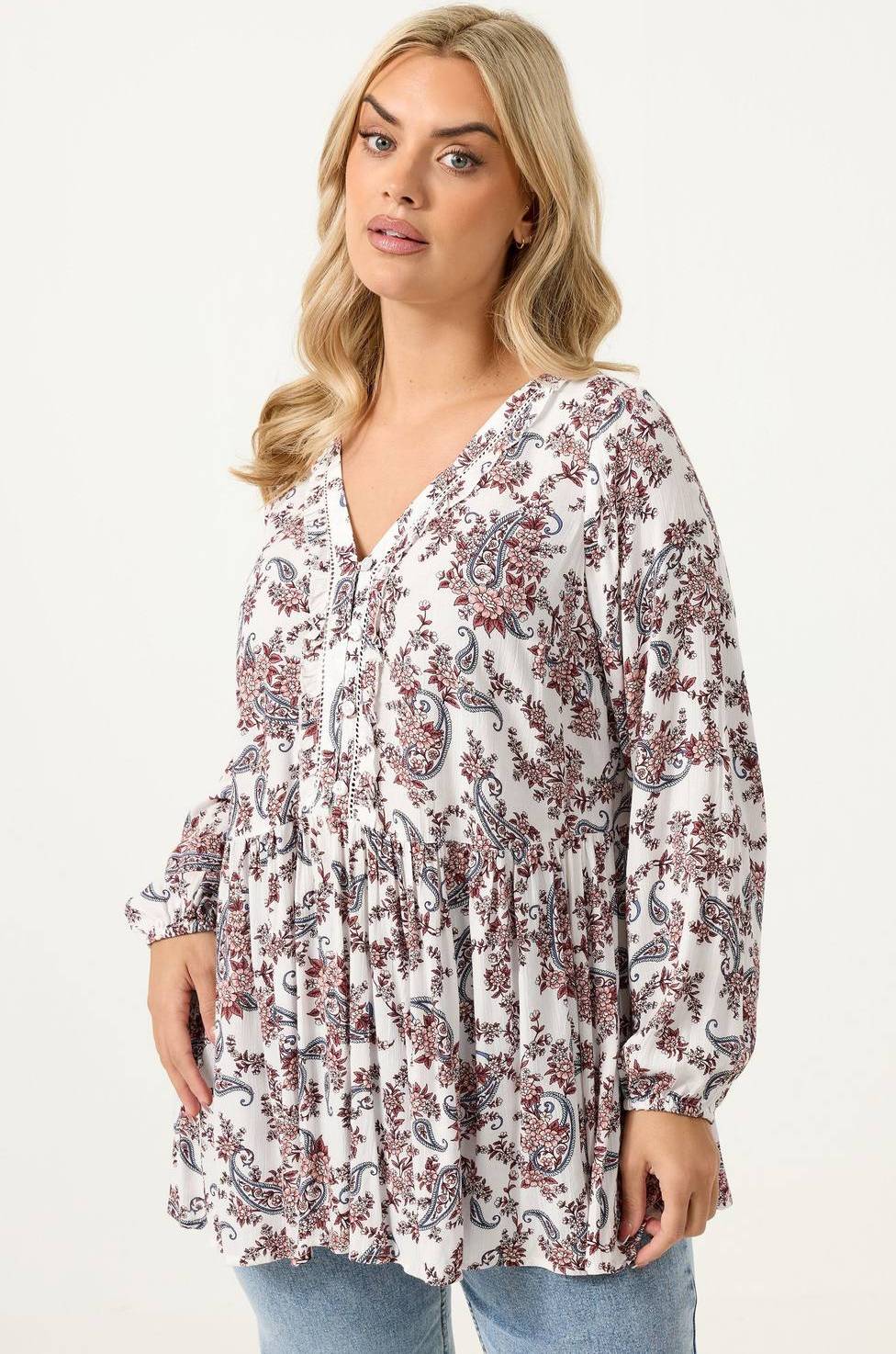 Yours Paisley Print Ruffle Blouse - Multicolor