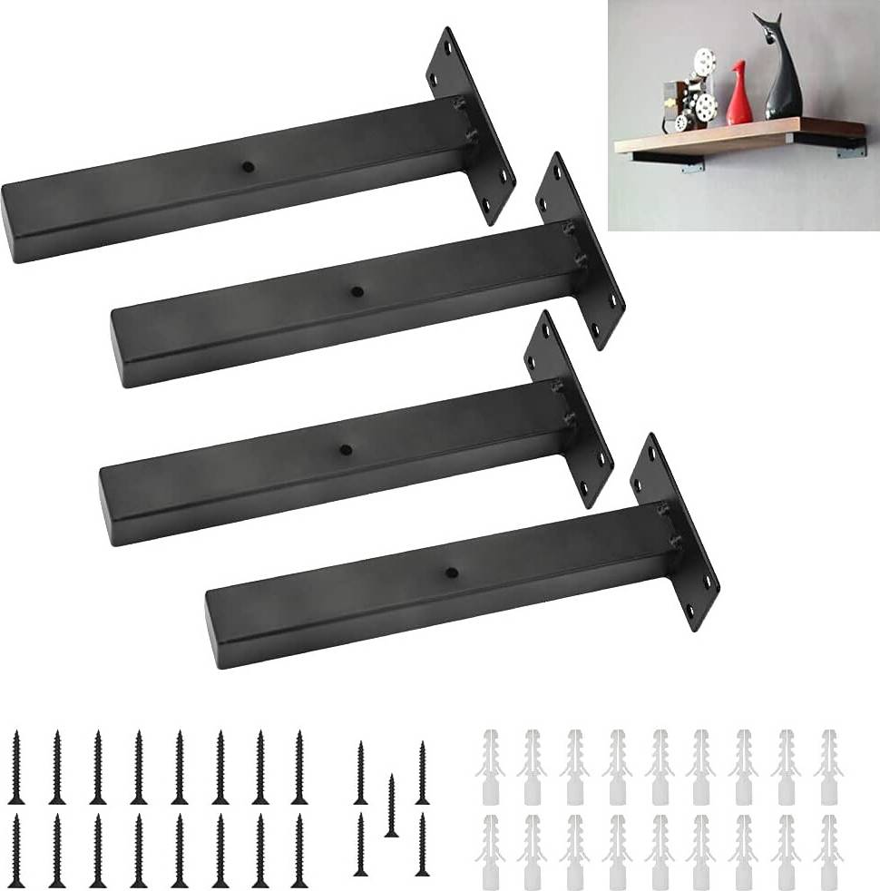 Black metal shelf brackets Heavy Duty Floating Shelf Brackets 4pcs Shelving System