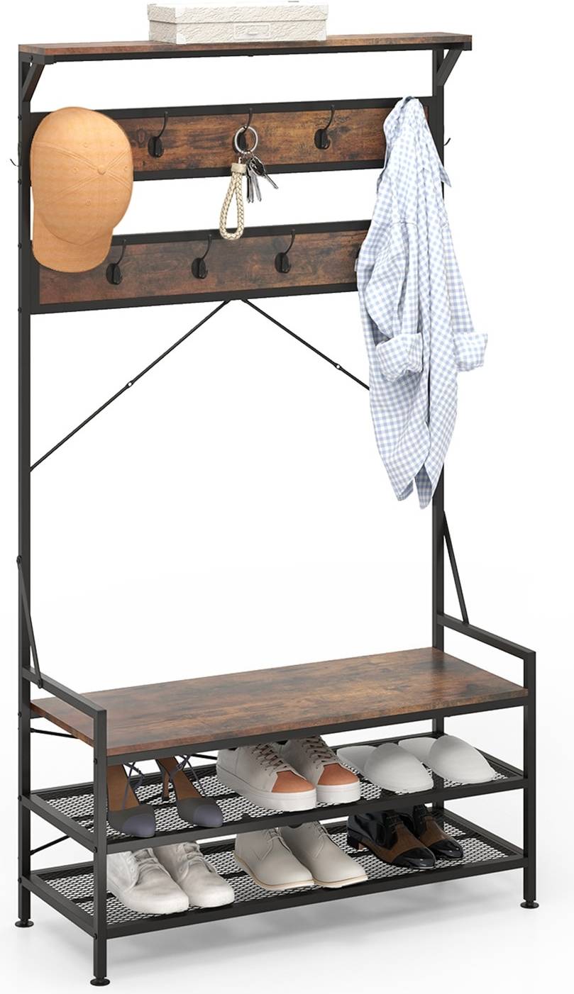 Coat rack shoe bench Costway Coat 4-In-1 Hall Tree Bench Shoe Rack