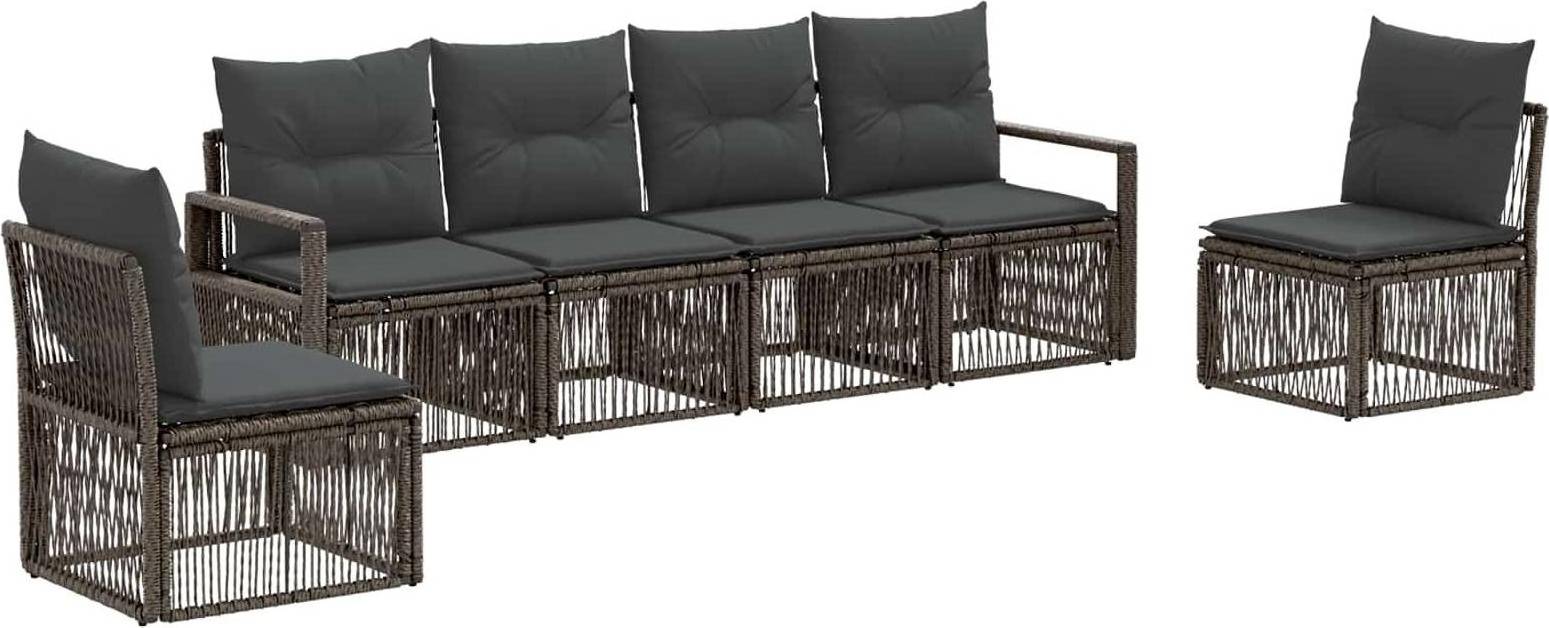Rattan lounge set vidaXL Gartensofa Set 6 Pcs Grau Poly-Rattan Lounge-Set