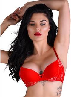 Push-Up Bra With Lace Racerback - Red