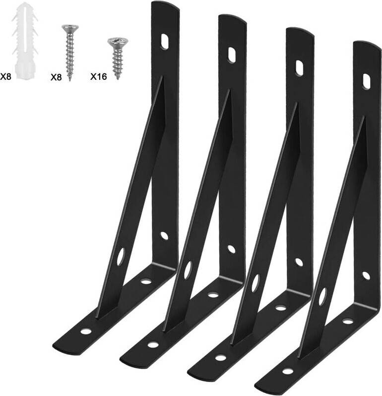 Black metal shelf brackets Floating Metal Triangular Storage Shelf Brackets