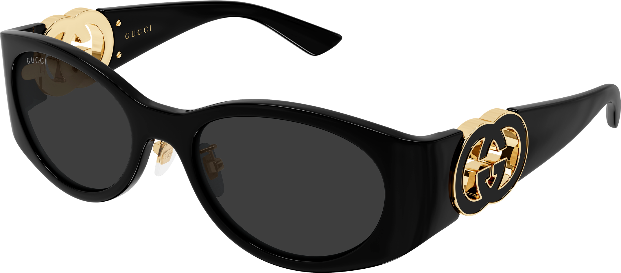Gucci GG2123SA Asian Fit Runde Solbriller - Sort/Grå
