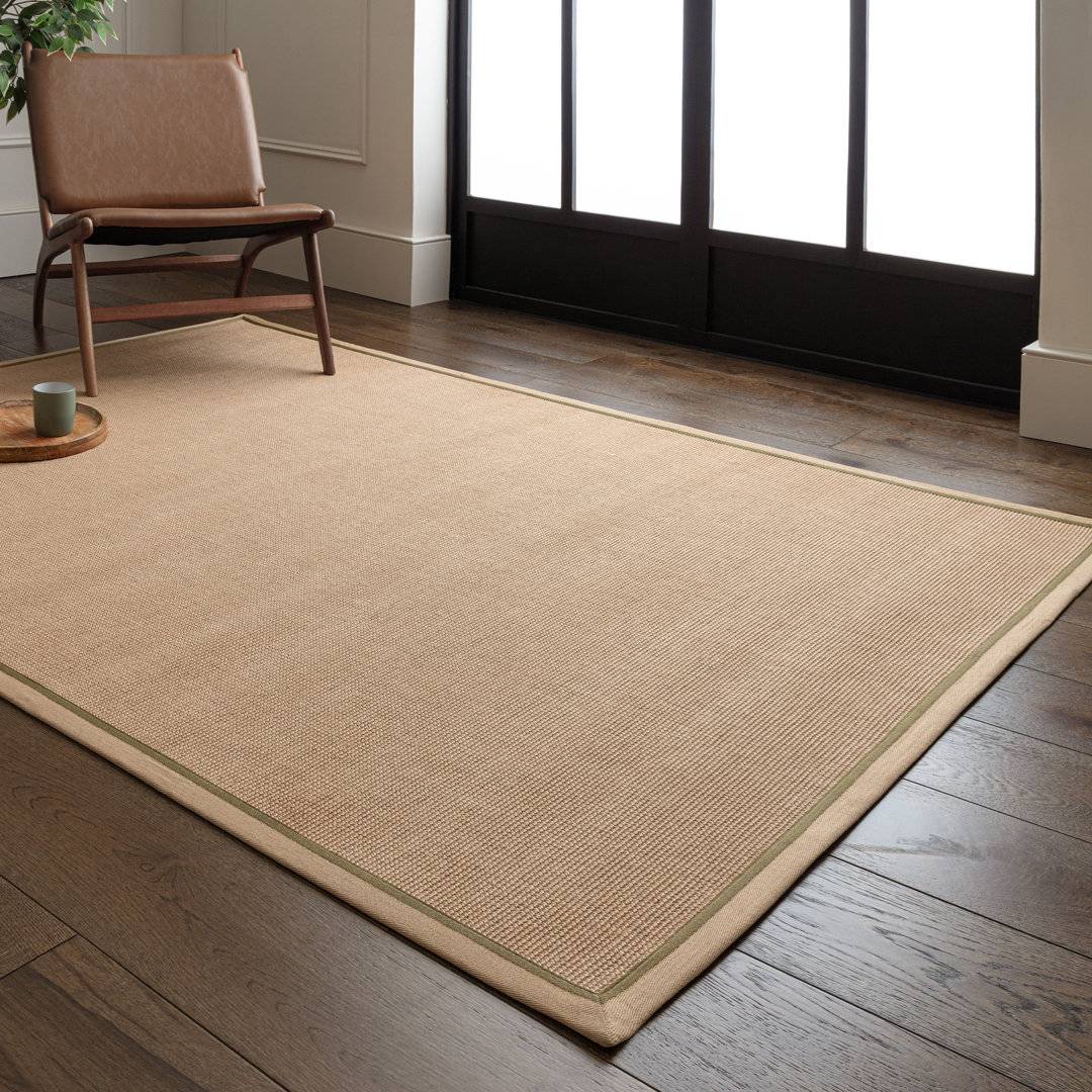 Ebern Designs Rondle Boucle Jute Area Rug Green cm