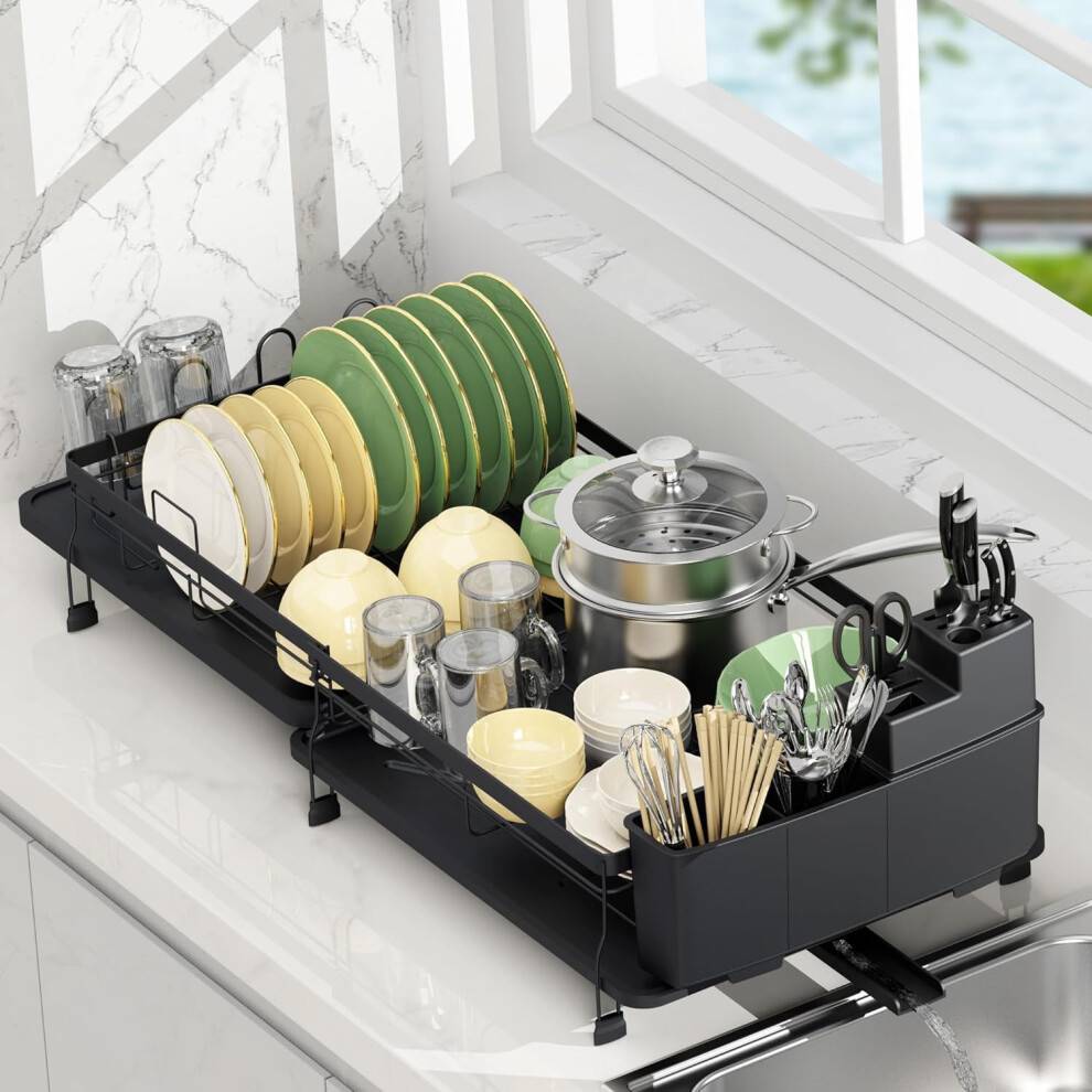 ROTTOGOON Expandable Multifunctional Adjustable Dish Drying Rack Paper Towel Holder