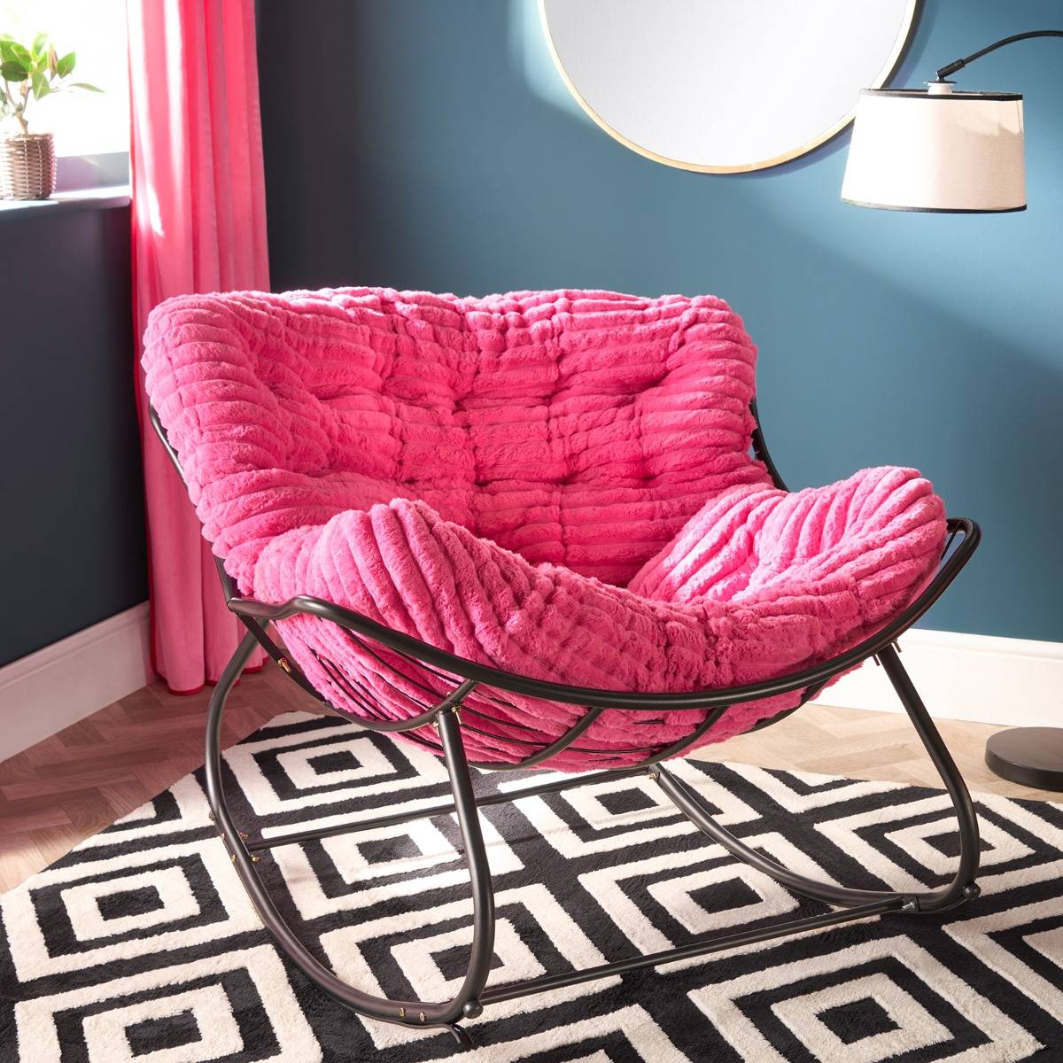 OHS Ribbed Faux Fur Upholstered Metal Frame Rocking Chair