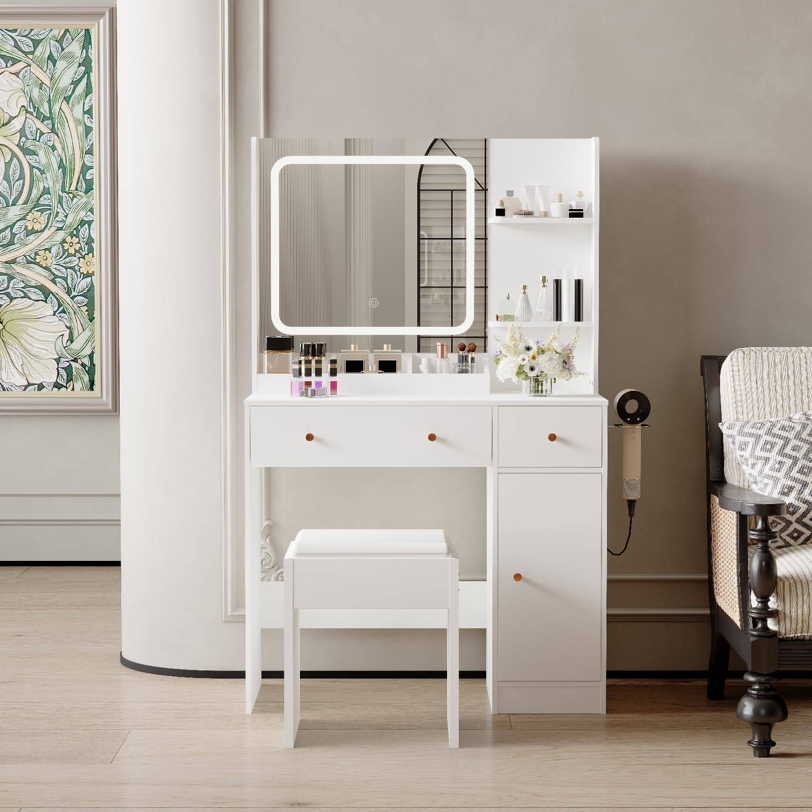 Vanity set with lights IDEALHOUSE Vanity Desk Set with LED Lights Dressing Table