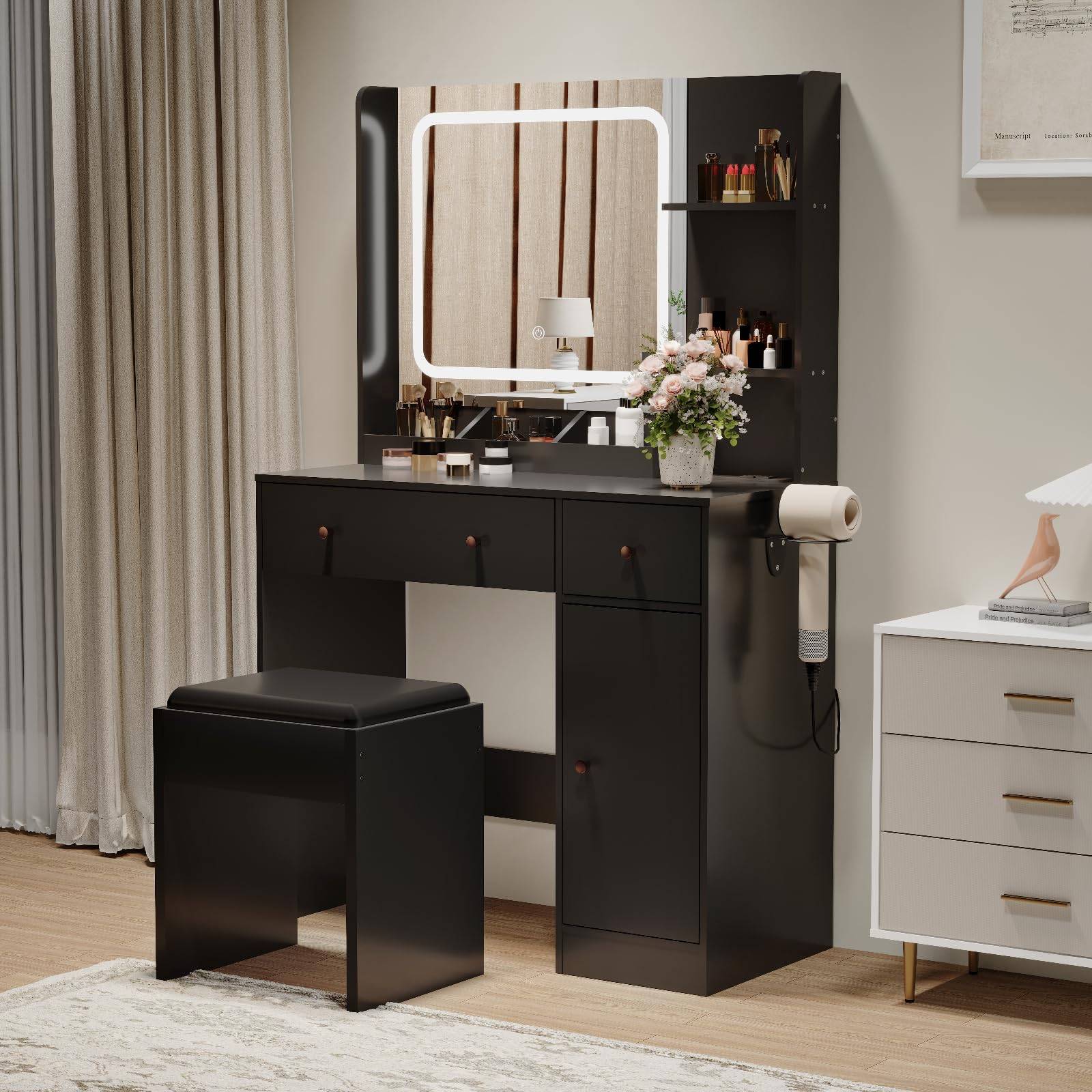Vanity set with lights IDEALHOUSE Vanity Desk Set with LED Lights Dressing Table