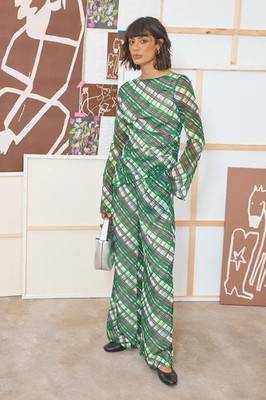 Warehouse Multi Chiffon Mid Rise Palazzo Leg Trouser - Multicolor