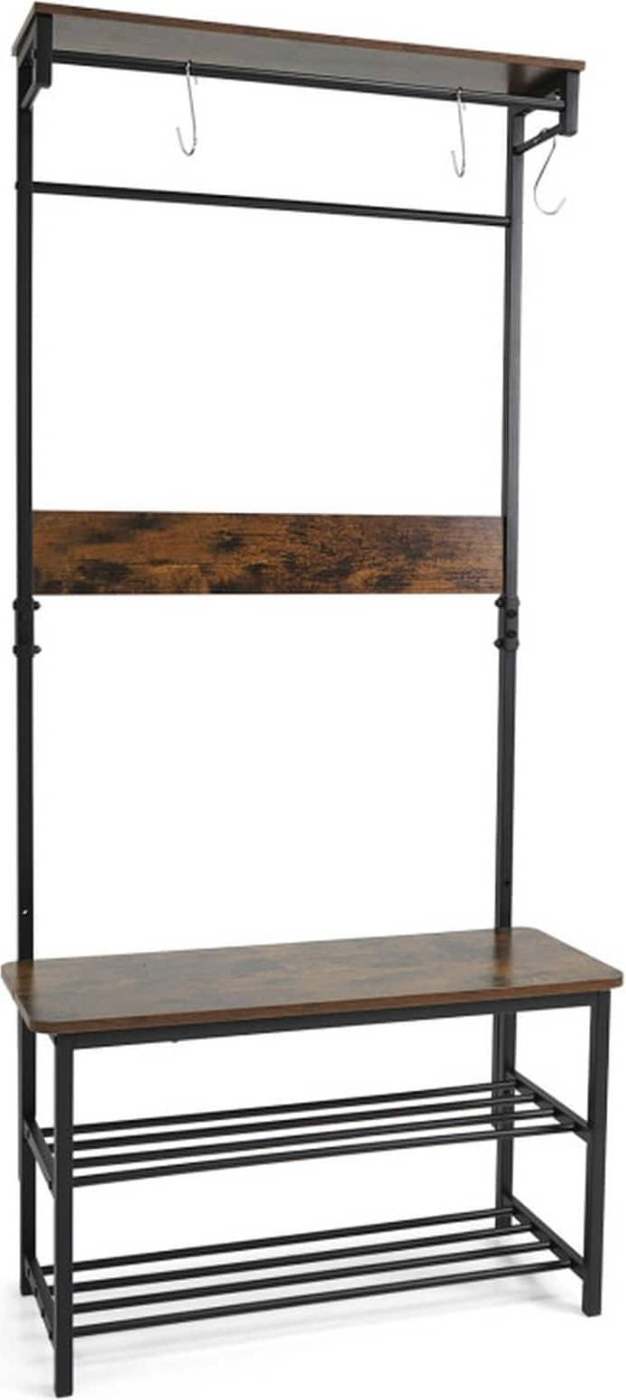 Coat rack shoe bench Sugift Coat 4-In-1 Hall Tree Bench Shoe Rack