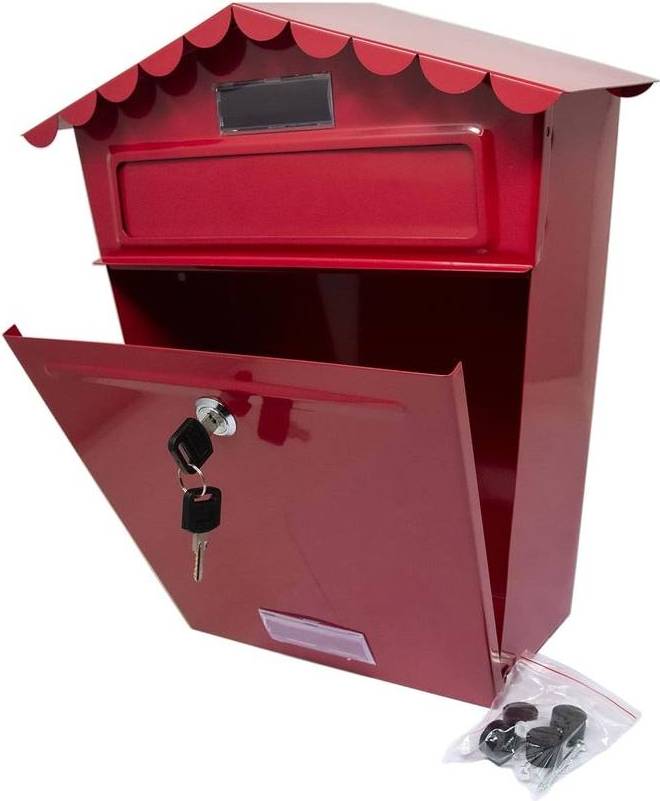 Steel Red Post Box Large Mailbox