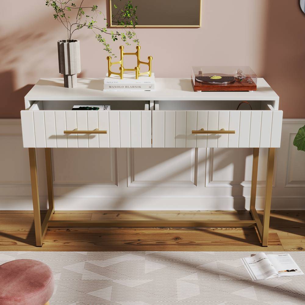 Merax White Fluted with Two Drawers Console Table