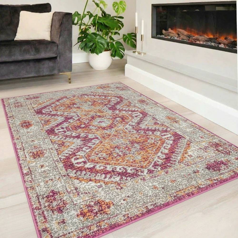 Loomed Aztec Pattern Area Rug Runner 60 x 240 cm Pink cm