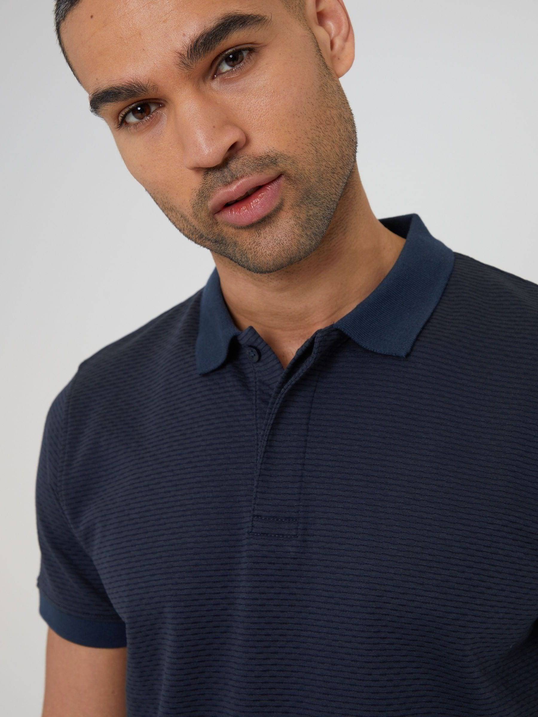 Threadbare Textured Hidden Placket Polo Shirt - Navy