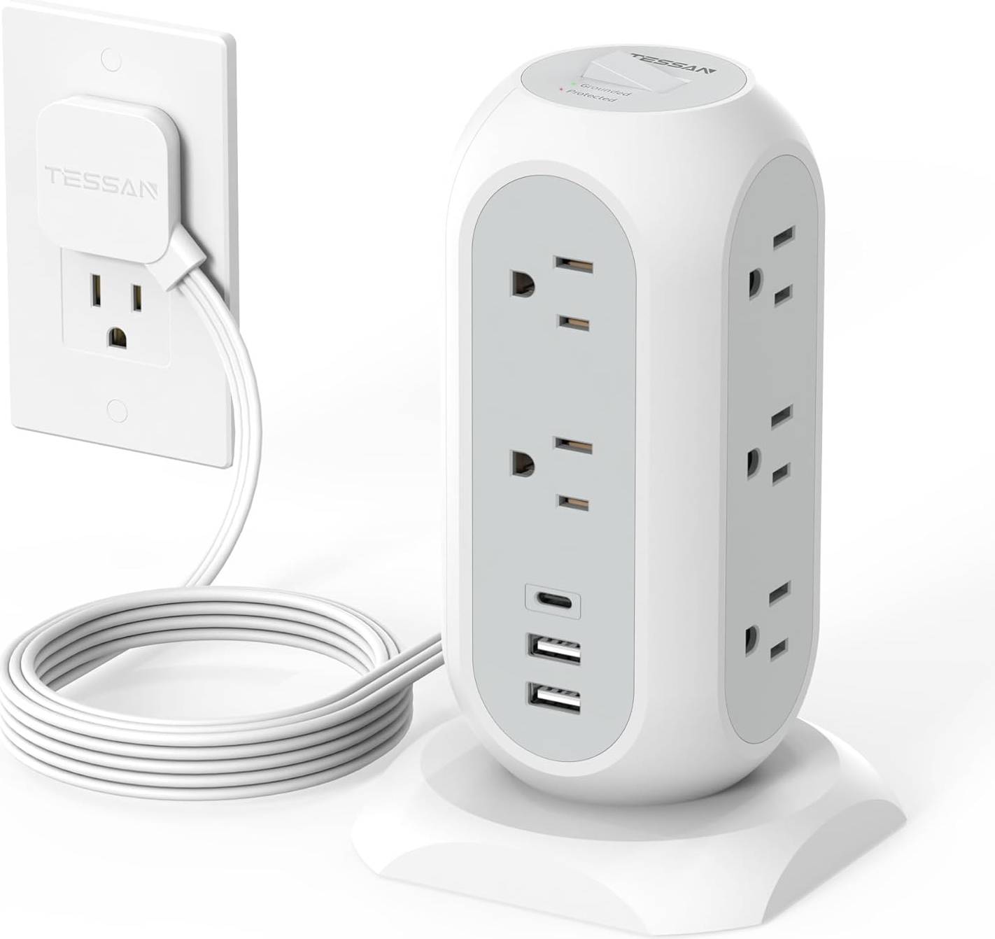 Tower Power Strip Surge Protection 11 Outlets