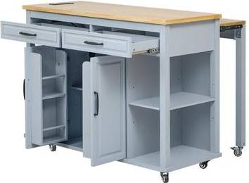 Large kitchen island with storage Zeus & Ruta Large Kitchen Island With Extendable Dining Table Gray Blue Wood