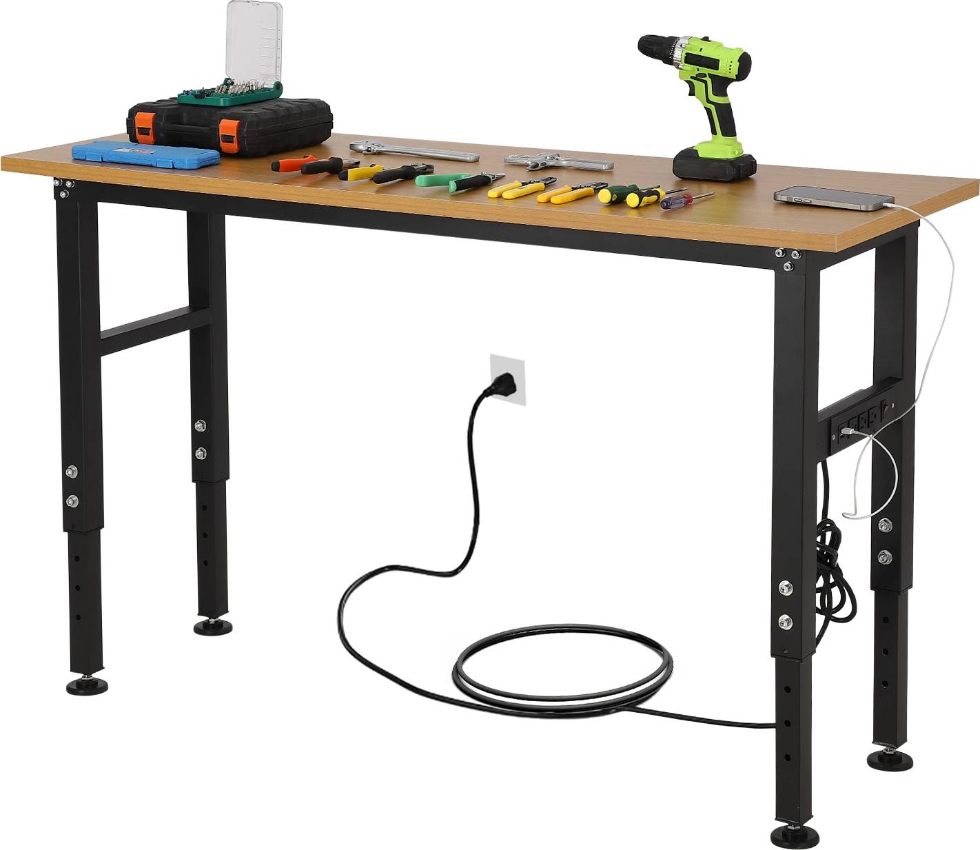 Adjustable height work bench Garvee Adjustable Height 60 Inch Workbench Oak