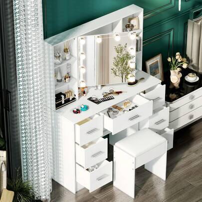Makeup vanity Shein Makeup Vanity With Lighted Mirror Dressing Table