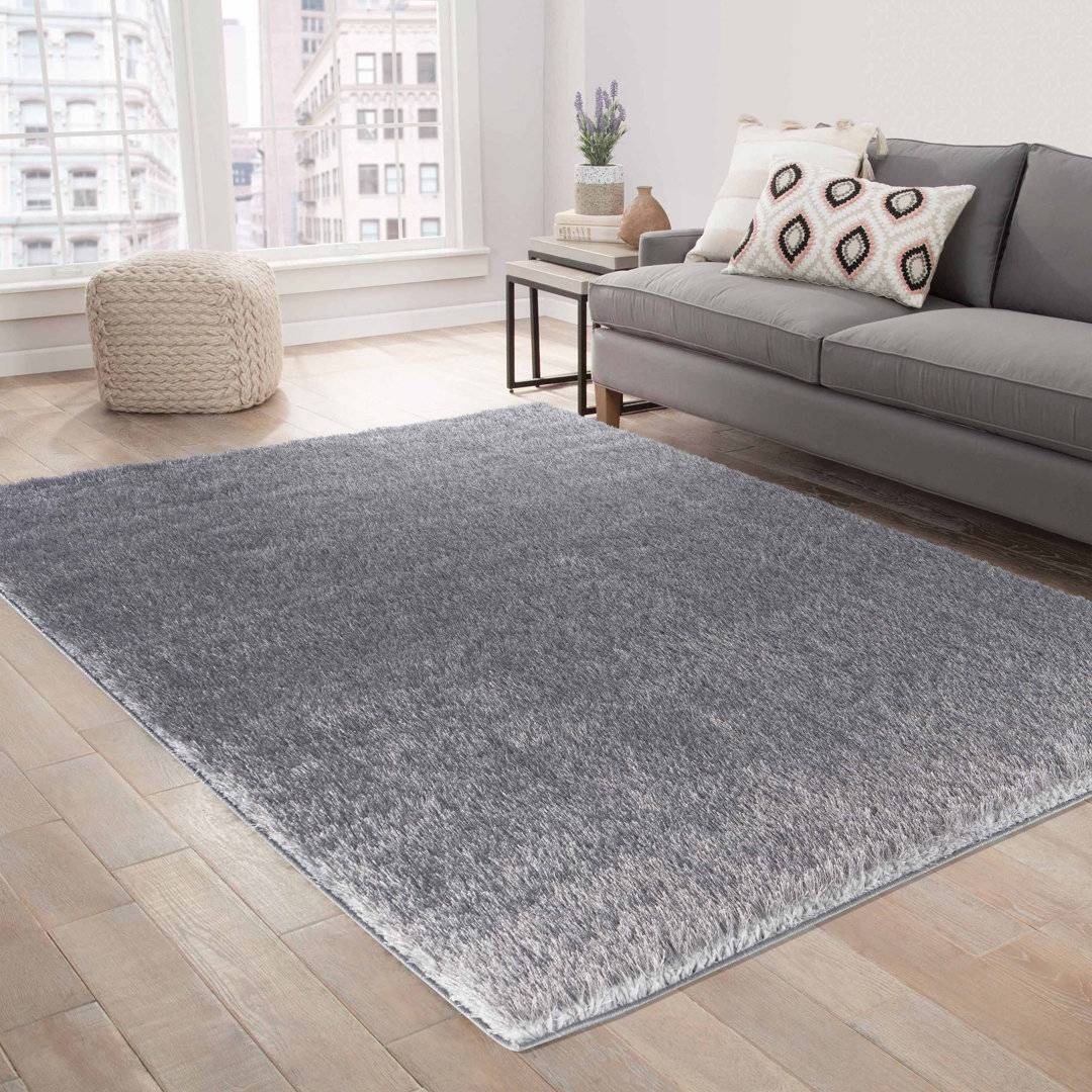 Ebern Designs Asharn Solid Colour Shaggy Area Rug Silver