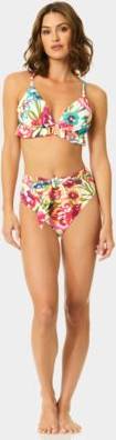 High neck swim top CeCe V Neck Triangle Ruffle Top Belted High Rise Swim Bottoms - Multi Color