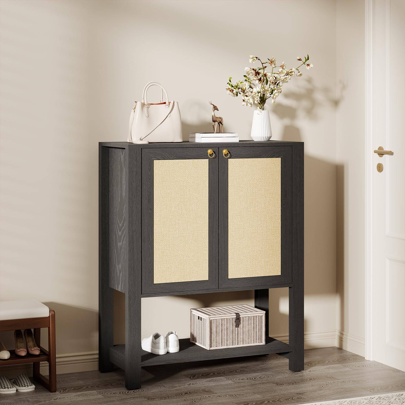 Narrow shoe cabinet Garvee Farmhouse Rattan Cabinet 5-Tier Narrow Shoe Rack