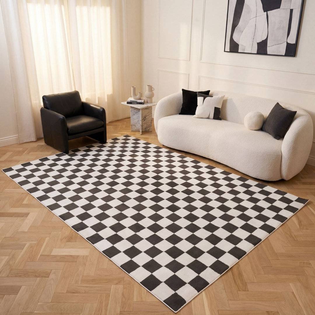 THE RUGS Loft Modern Checkerboard Area Rug Runner White