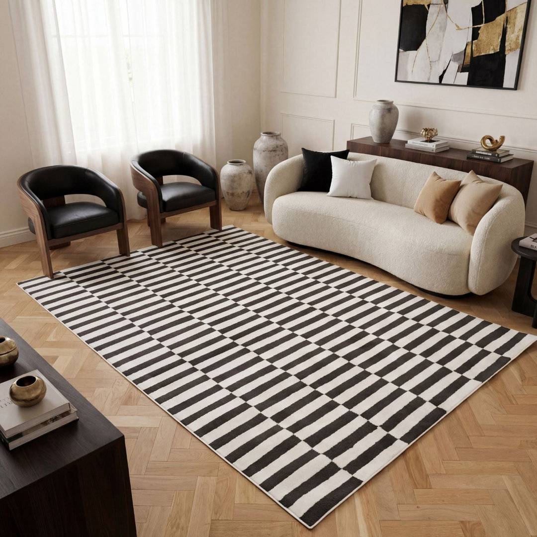 THE RUGS Loft Modern Striped Area Rug Runner 80 x 300 cm White
