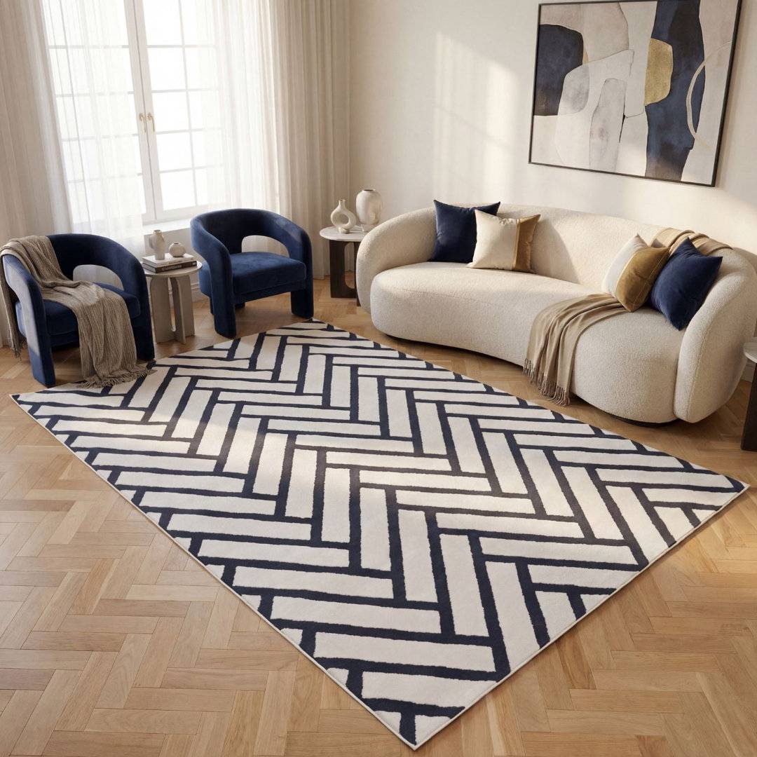 THE RUGS Loft Modern Chevron Area Rug Runner White