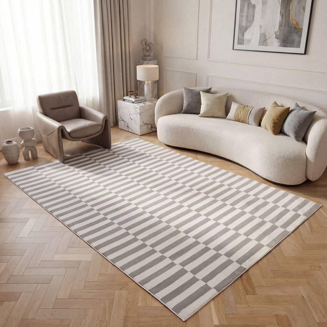 THE RUGS Loft Modern Striped Area Rug Runner 80 x 300 cm White