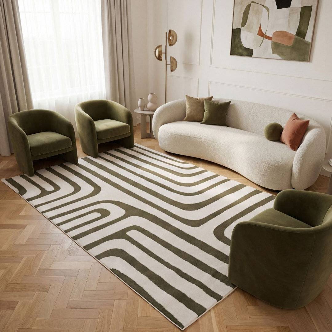 THE RUGS Loft Modern Curved Line Area Rug Runner 240 x 340 cm White