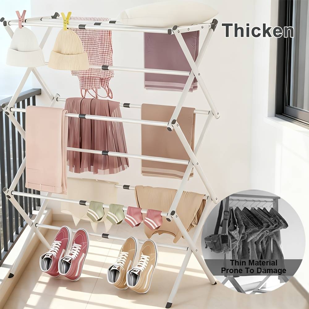 Collapsible clothes drying racks Temu Clothes Drying Rack 3-Tier Expandable Metal Collapsible Towel Rack - White