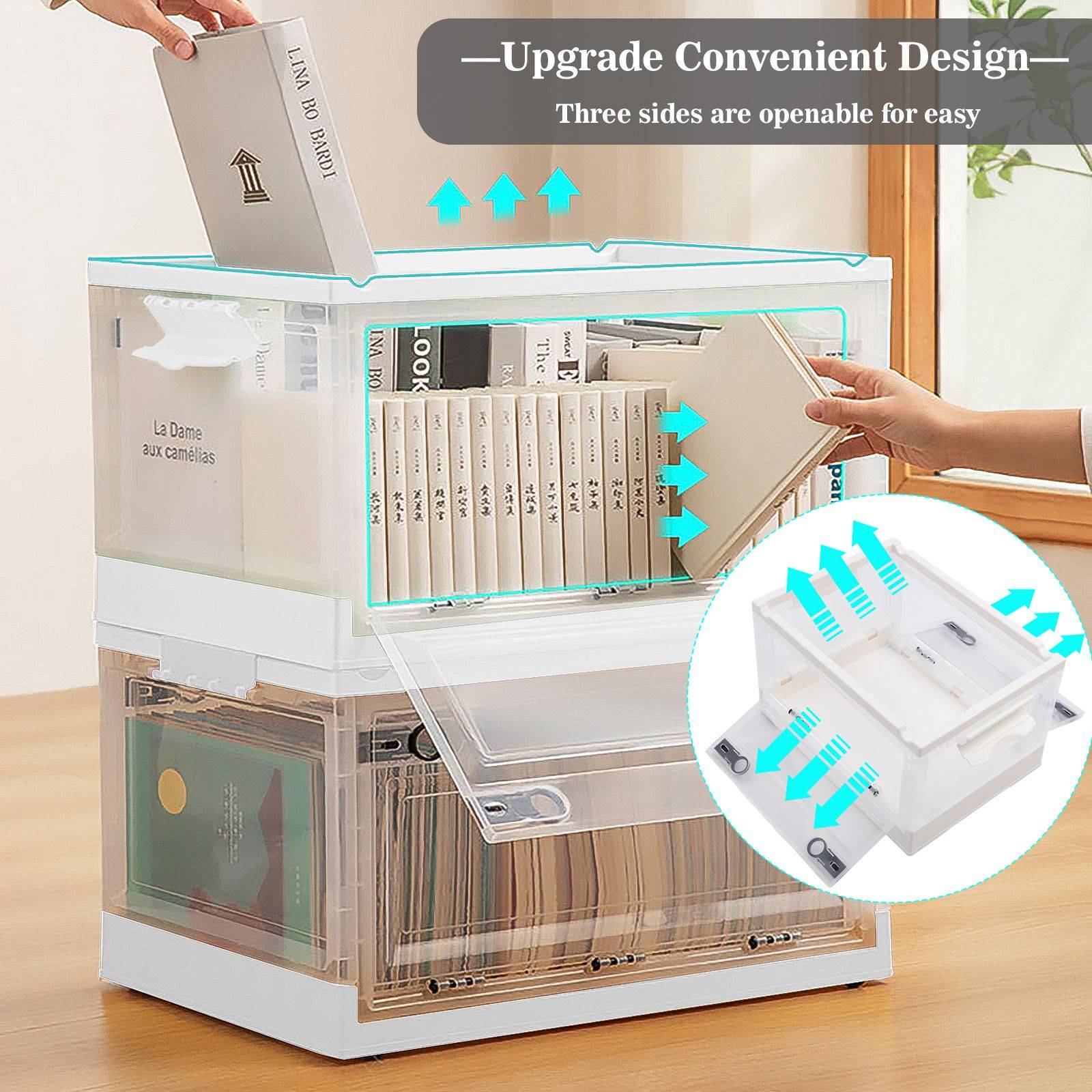 Living and Home Foldable Plastic With Lid Stackable Transparent Storage Box