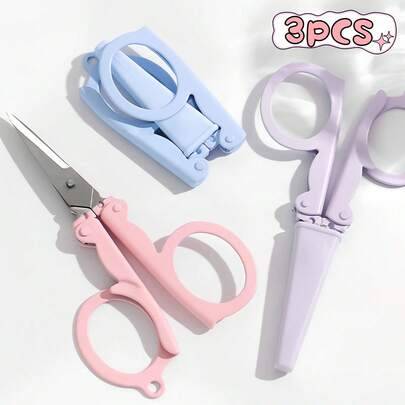 Shein 3Pcs Portable Foldable With Protective Cover Scissors