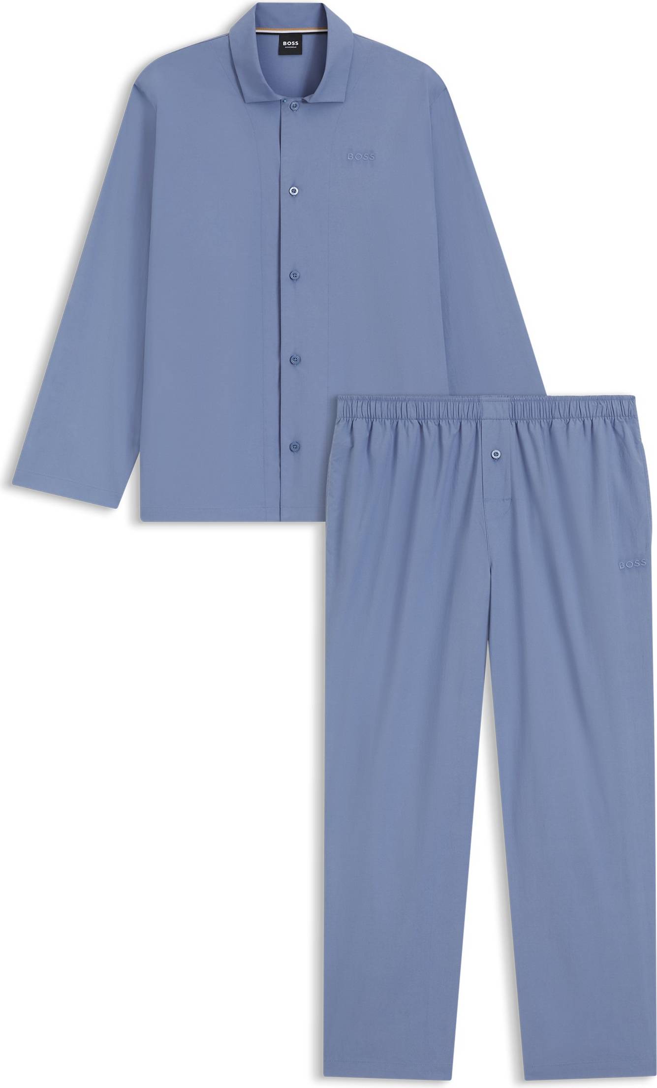 BOSS Two-Piece Poplin Pyjama Set Embroidered - Blue