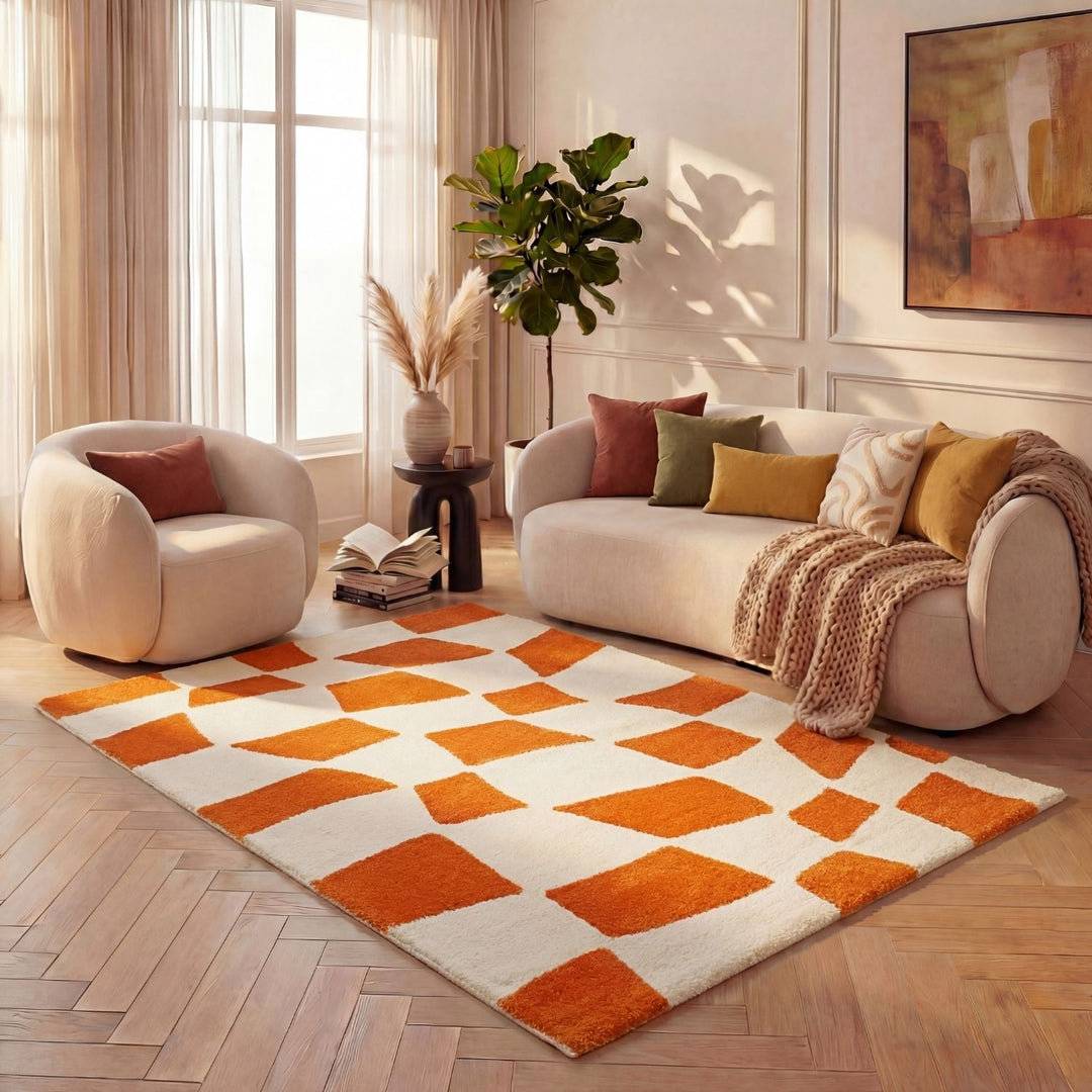 THE RUGS Joli Chequered Area Rug Soft Dense Pile White