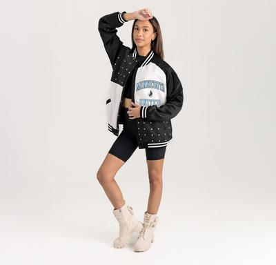 Gameday Couture Refined Rivalries Rhinestone Raglan Full-Snap Jacket - Black