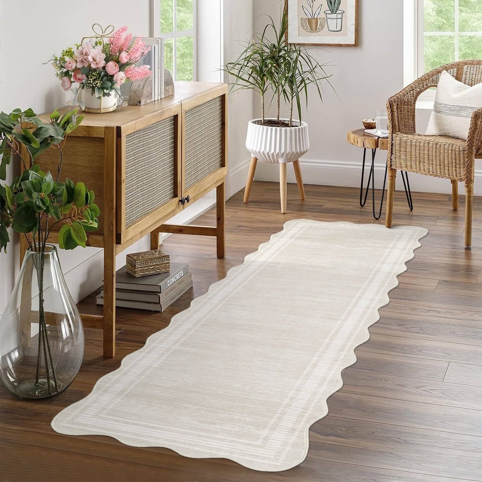 Gaomon 2x6 Modern Abstract Scalloped Runner Rug Beige