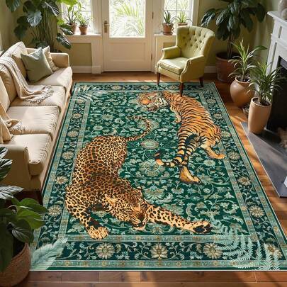 Shein Tiger Print Bohemian Style Rug Green