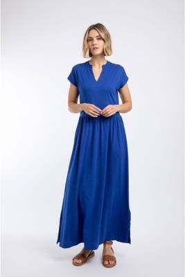 Weird Fish Reed Plain Notch Neck Maxi Dress - Blue