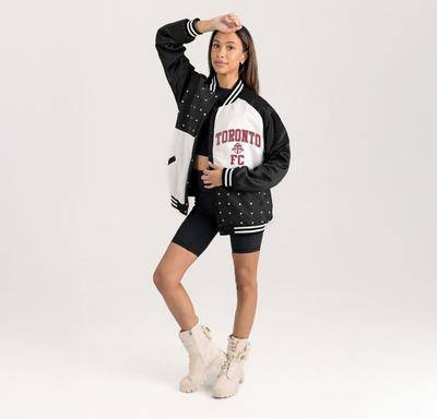 Gameday Couture Black Toronto FC Refined Rivalries Rhinestone Raglan Full-Snap Varsity Bomber Jacket