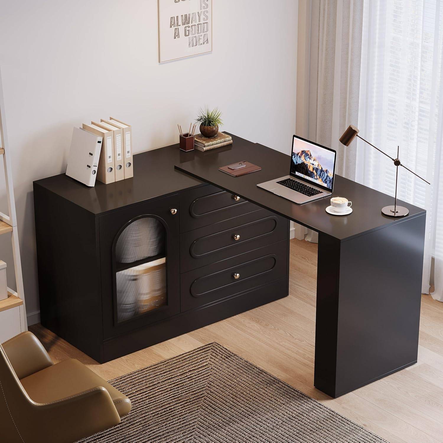 Black l shaped desk Tribesigns 78 Inch Black L Shaped Computer Table Writing Desk