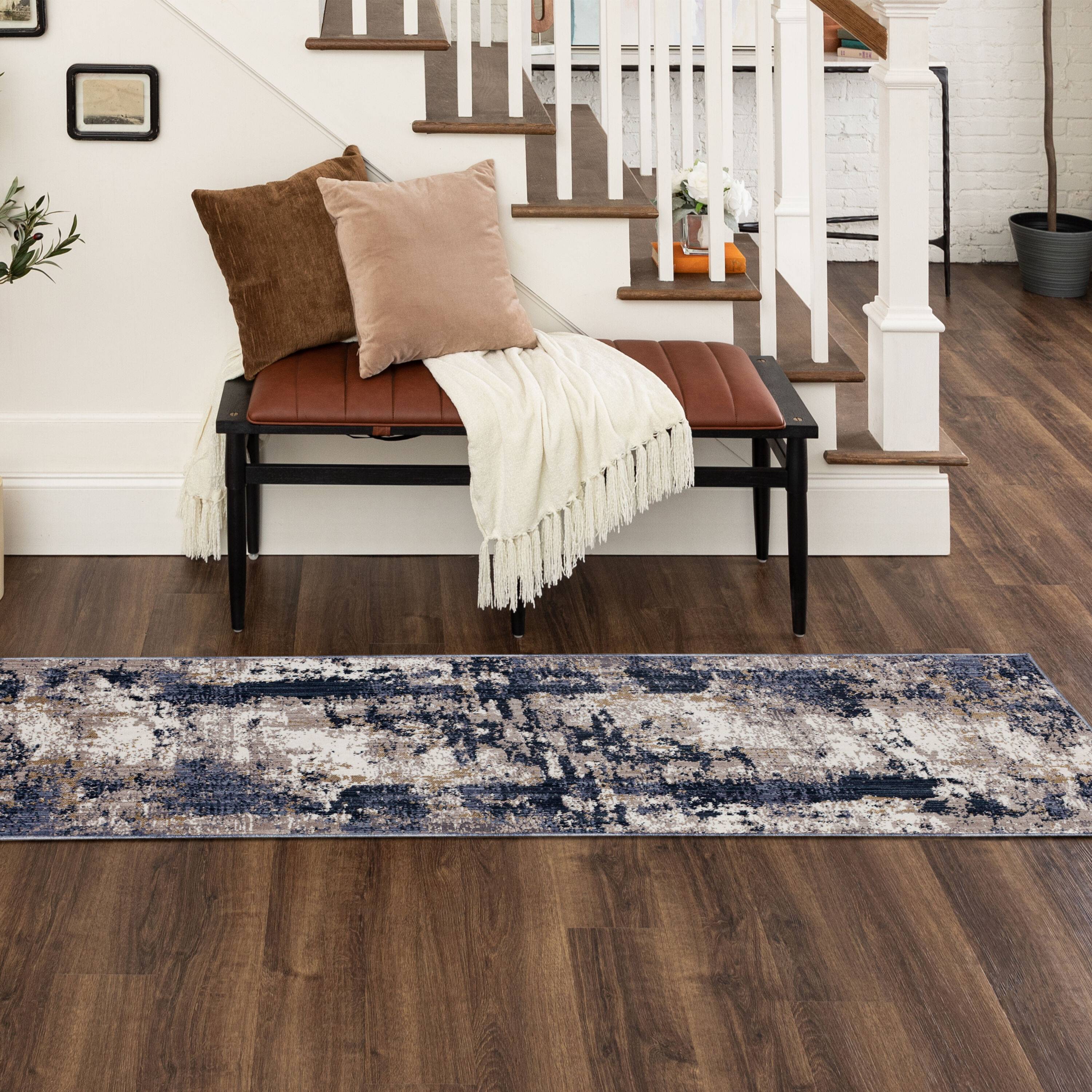 Origin 21 Leon 2 x 8 Loomed Polyester Rectangular Indoor Abstract Runner Rug Blue