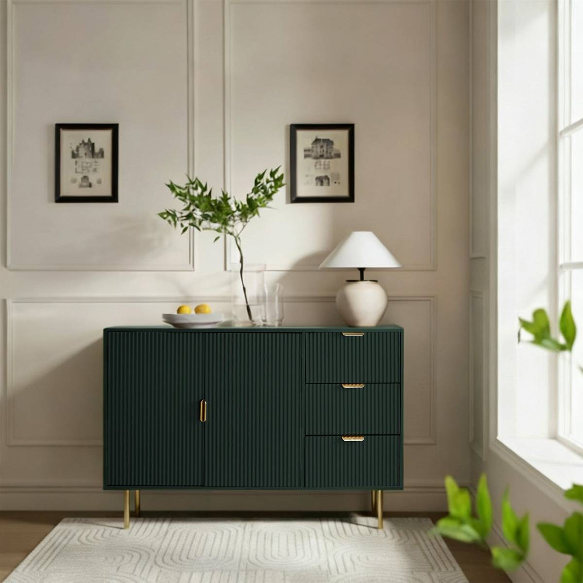 OHS Ribbed Table Modern Drawer Shelf Sideboard