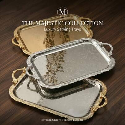 Shein Embossed Metal Rectangular With Handle Serving Tray