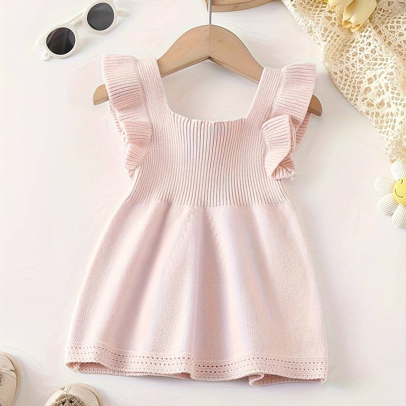 Temu Spring Autumn Winter Ruffle Dress With Flutter Sleeves Knitted Vest - Spring/Autumn/Winter
