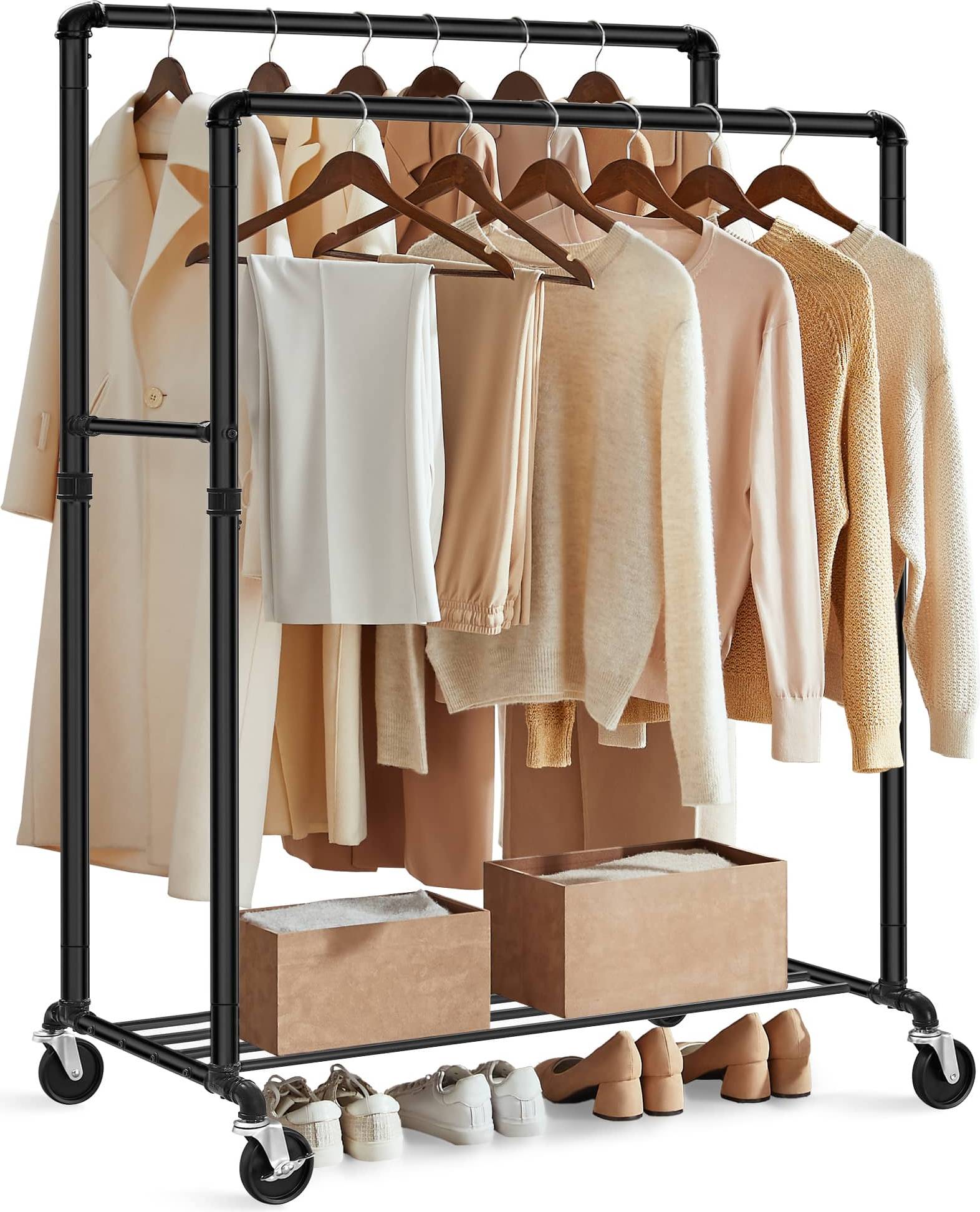 Double clothing rack Songmics Heavy-Duty Double-Rod Clothes Rack