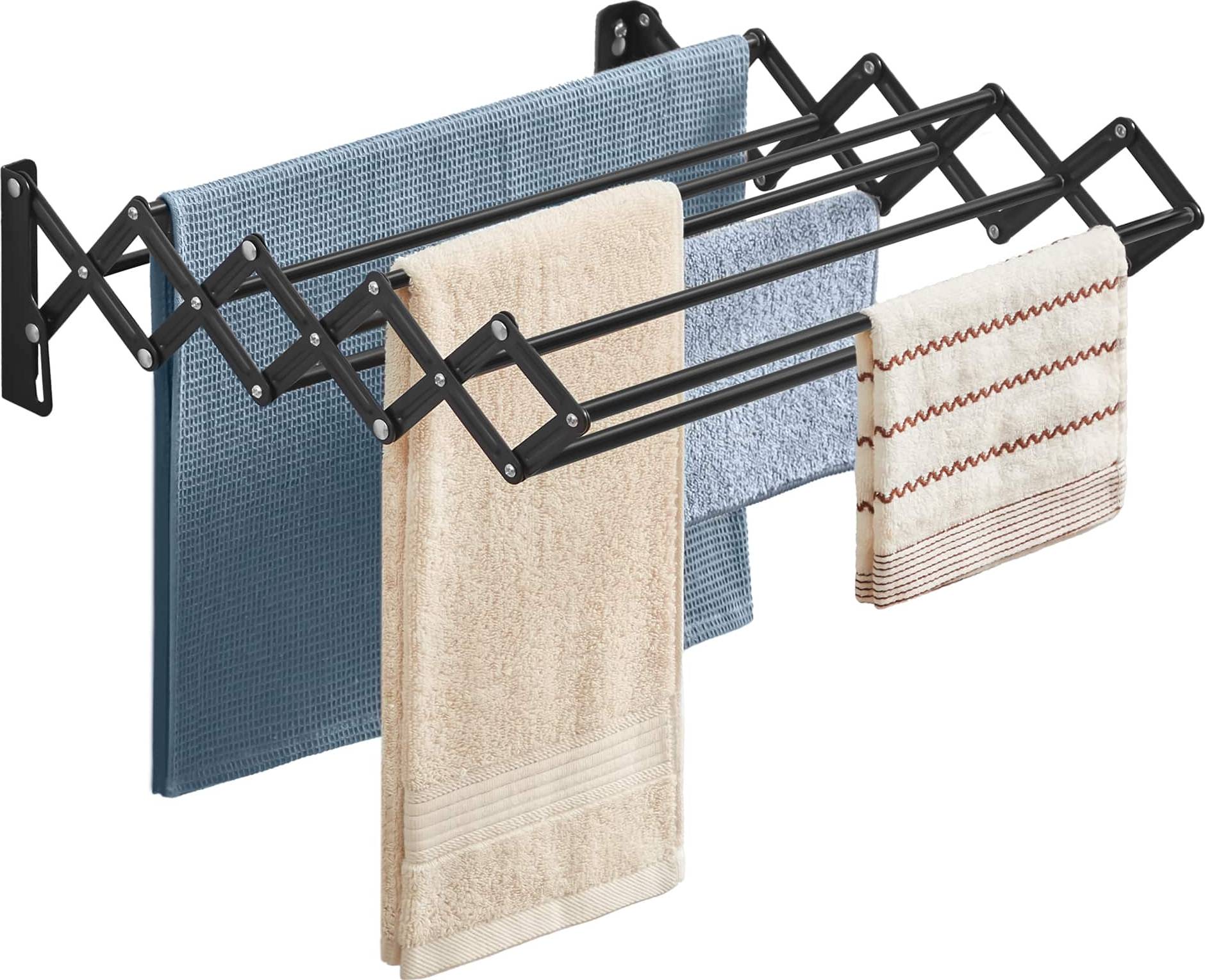 Wall mounted drying rack Songmics Wall-Mounted Clothes Drying Rack 9 Staggered Hanging Rods - Ink Black