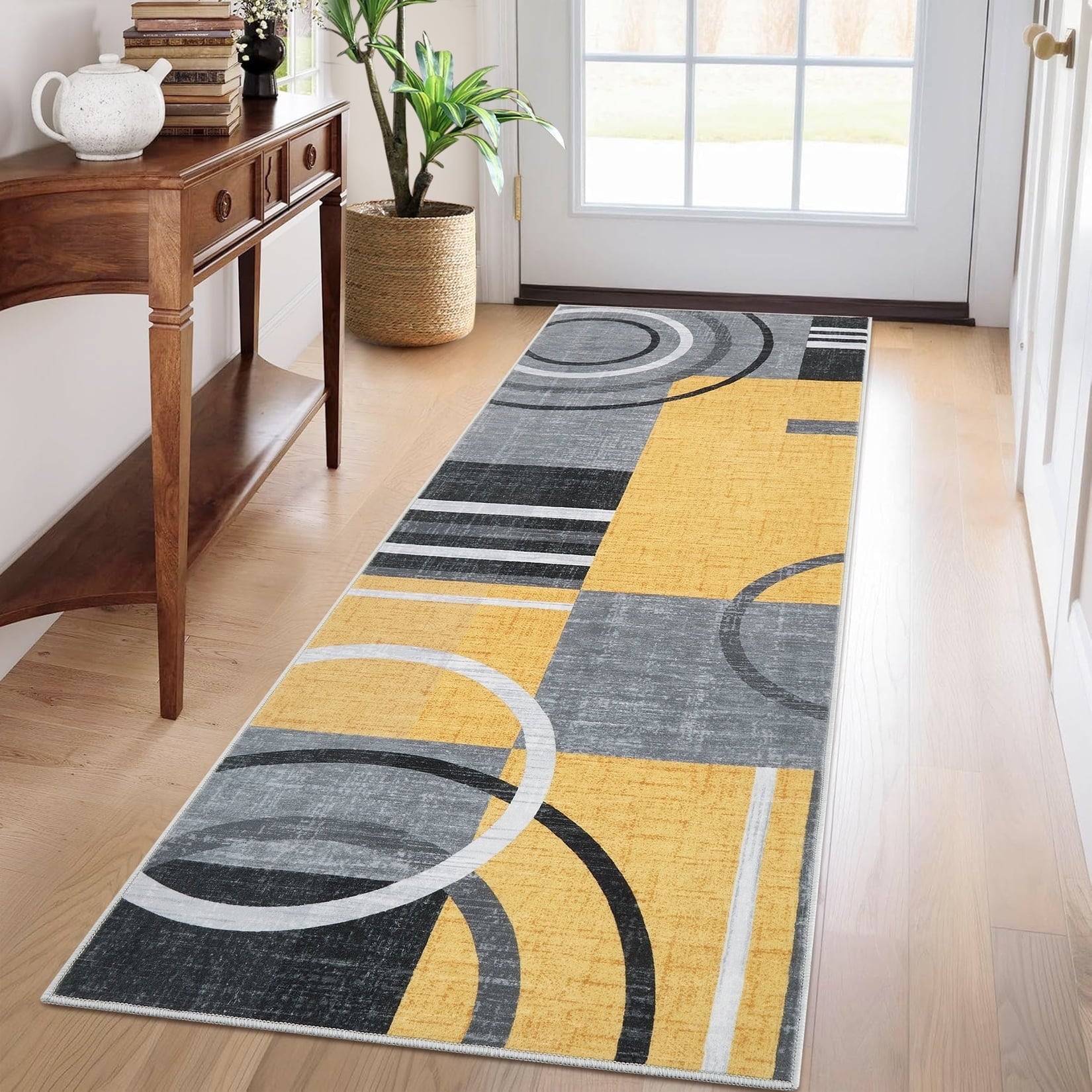 Gaomon 2x6 Modern Geometric Runner Rug Abstract Yellow