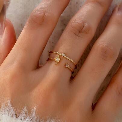 Shein Gold-Color Cubic Zirconia Star Design Adjustable Ring