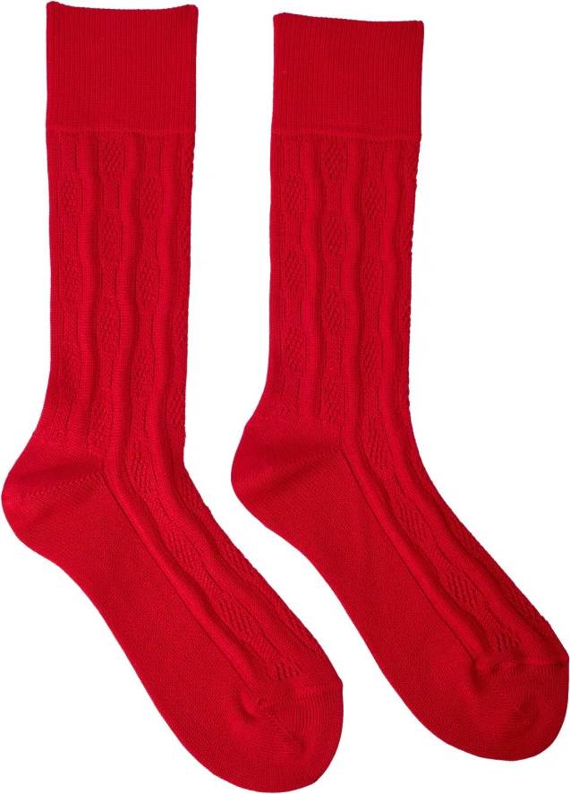 Cable Knit Pattern Socks Bomuld - Rød